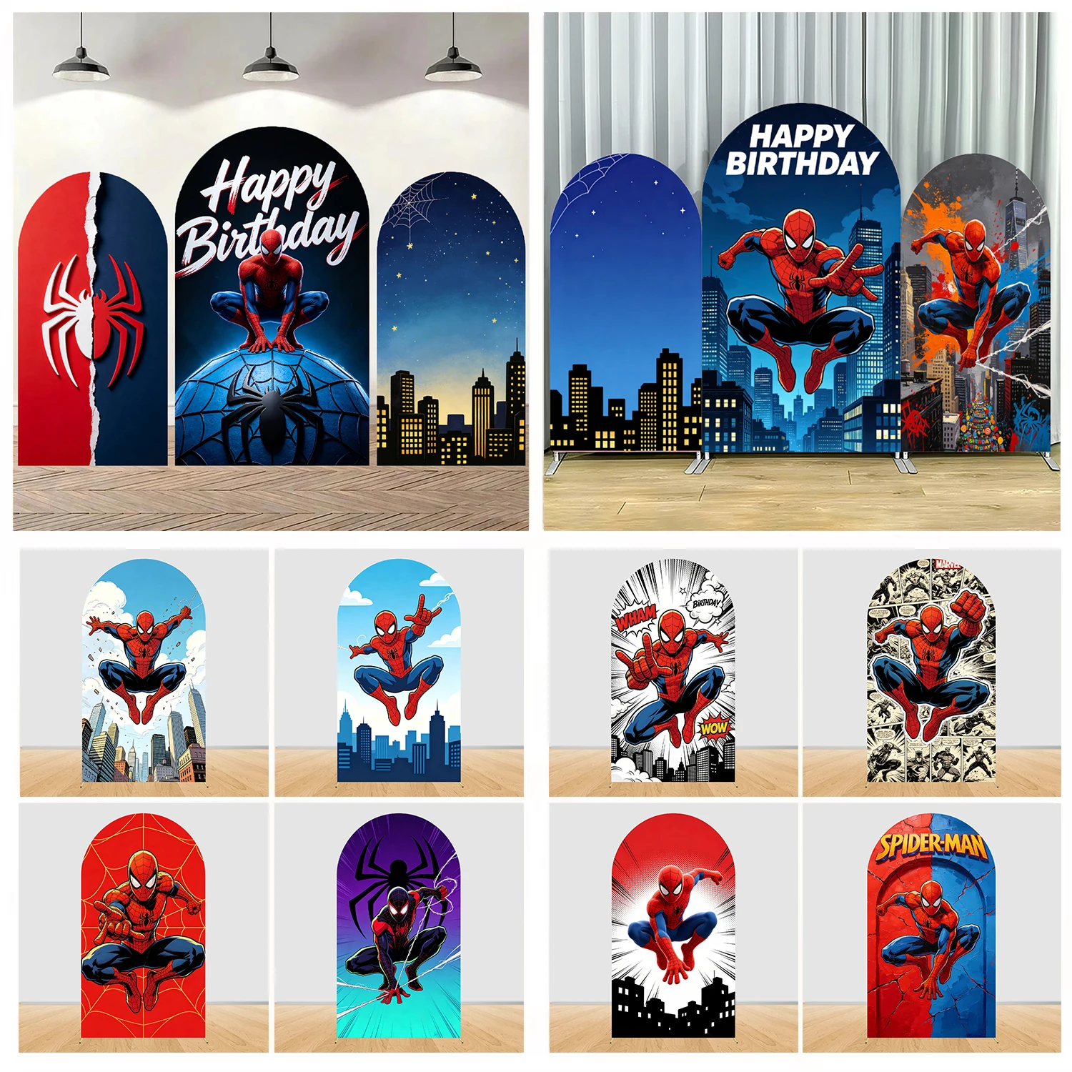 Marvel Theme New Spider-Man Arch Backdrop Cover City Spider Web Children Boy Birthday Party Baby Shower Flexible Decorative Prop