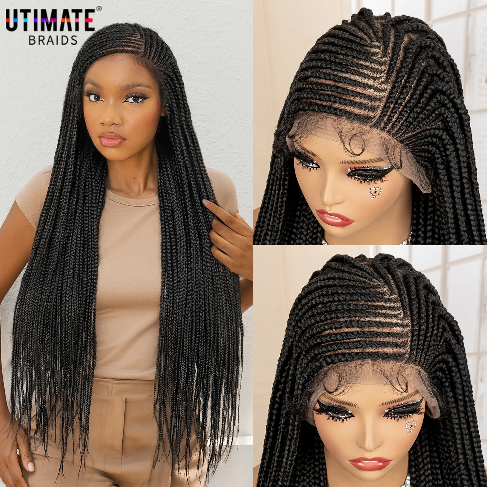 

Полный кружевной синтетический косинок ручной работы, плетеные парики 34 дюйма, парик без узлов, косички для чернокожих женщин, африканские косички, парик из волос