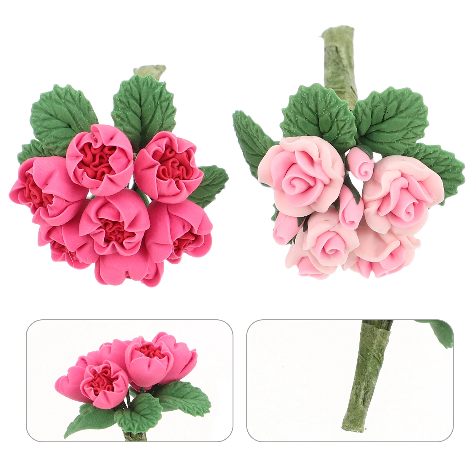 

2 Pcs Mini Furniture Set Dollhouse Miniature Garden Accessories Bouquet Artificial Flowers Resin Fake Ornament