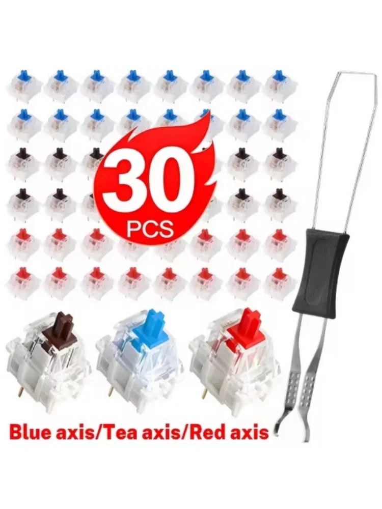 10-150 Stück 3-Pin Blau Rot Braun Klickschalter mit Schalterabzieher Tastatur-Klicker Tasten Mechanische Tastaturschalter Klicker – Detail 1