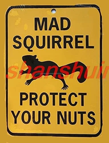 shui Warning Sign Mad Squirrel Protect Your Nuts Funny Aluminum Sign Tin Signs for Man Cave 8x12 Inch 1pc