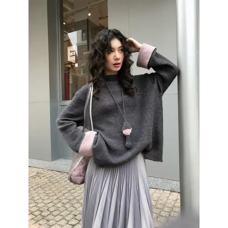 

Свободный ленивый женский свитер с высоким воротом и длинными рукавами, осенне-зимнее пальто, повседневный стиль, модный, винтажный, сохраняющий тепло, базовый