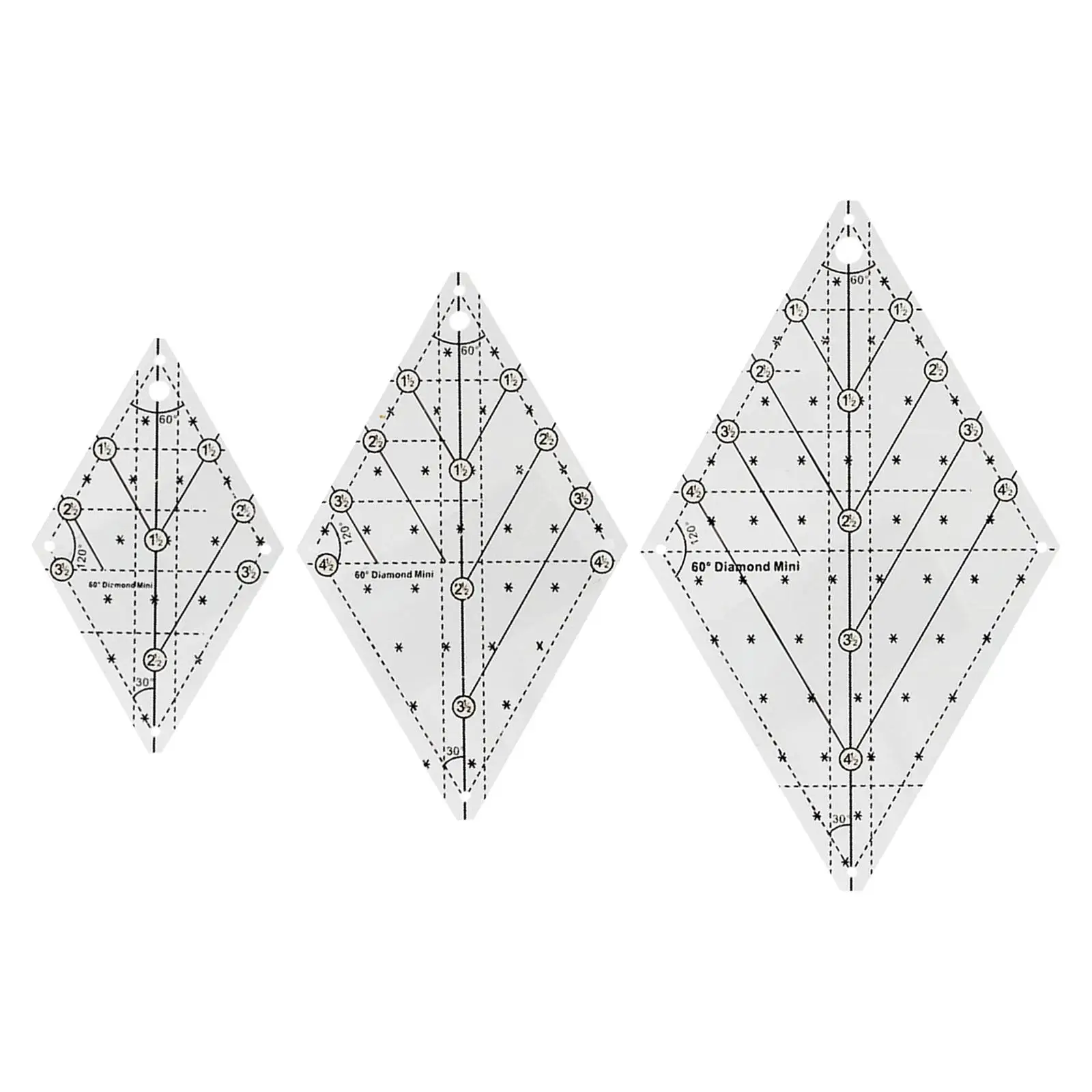 60 Degree Diamond Quilting Template Patchwork Sewing Ruler Multifunctional Template Sampler for DIY Quilting Sewing Accessories