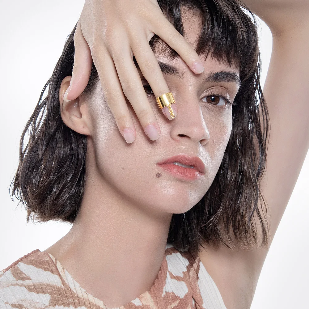 ENFASHION Geometric Finger Nail Rings For Women Gold Color Ring Chain 2021 Hollow Wide Anillos Fashion Jewelry Gift R214091