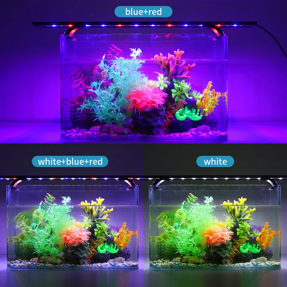 20-56CM Aquarium Light fish tanks Timing Clip Lamp 3 color brightness adjust Aquatic plants Lighting Waterproof 100~240V