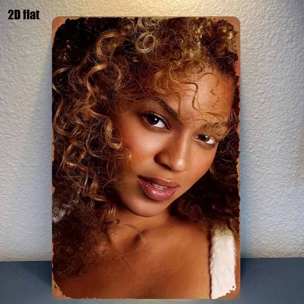 2D 1PC Vintage Gold Curly Hair Metal Wall Art, 1PC Tin Sign for Bar Garage Garden Decor