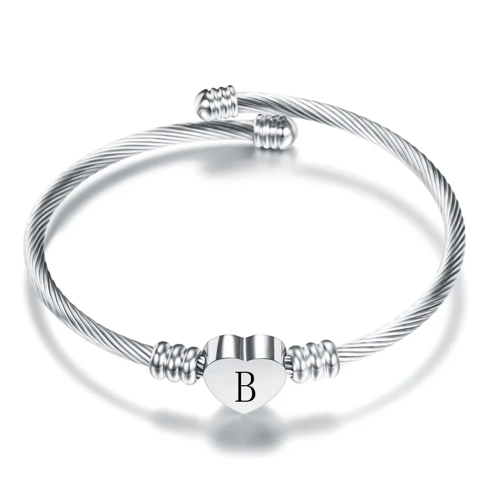 Women's Gold & Silver Heart Initial Cuff Bracelet