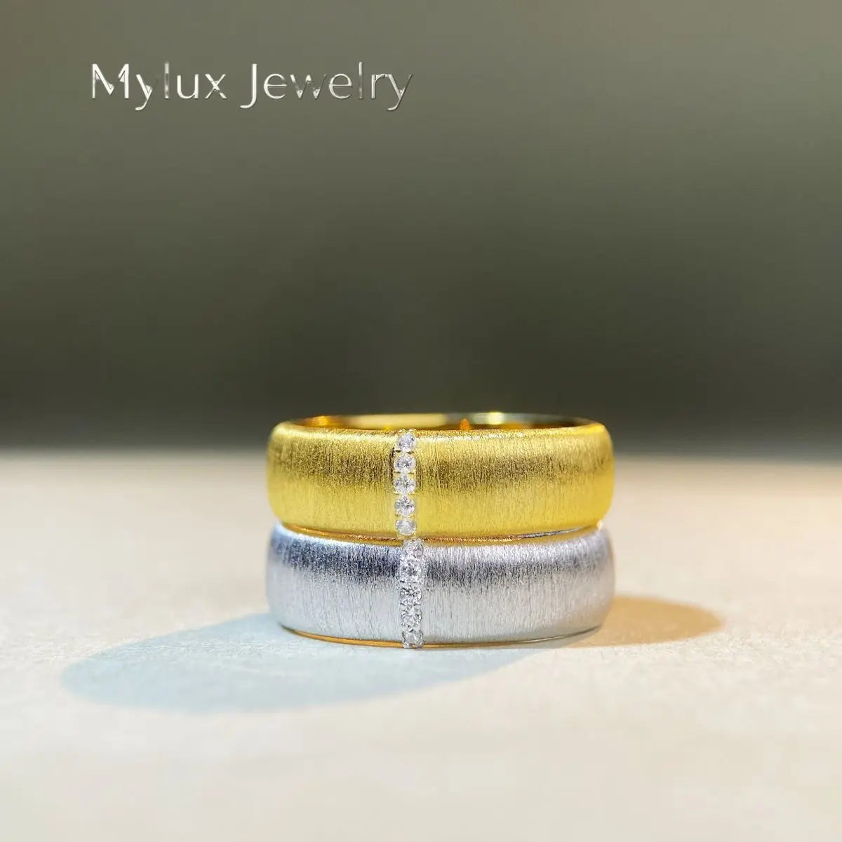 Mylux Jewelry Luxury white gold solid platinum PT950 Women's Hand-made Wire-drawing Ring 18K Gold Ring