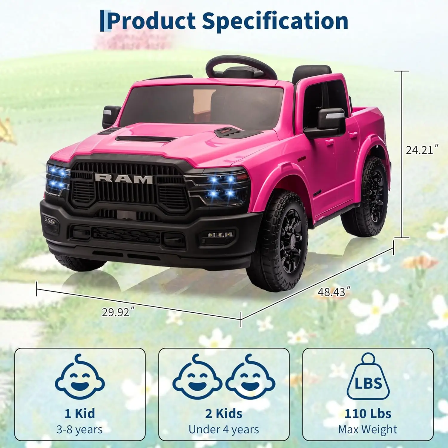 24V 電動乗用玩具 大型 2人乗り 幼児用 電動トラックカー LEDライト、Bluetooth、サスペンション、3段階速度調整機能付き 3歳～8歳向け