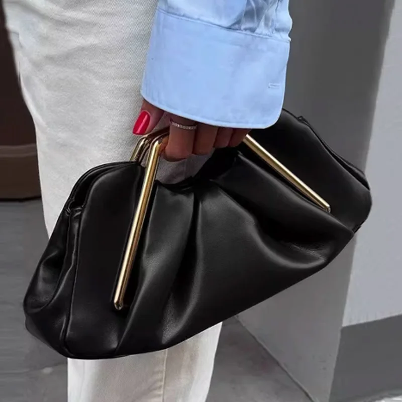 

Новый дизайн, плиссированная сумка-облако, женская ретро-сумка через плечо с металлической ручкой, модная сумка через плечо, сумка для ужина