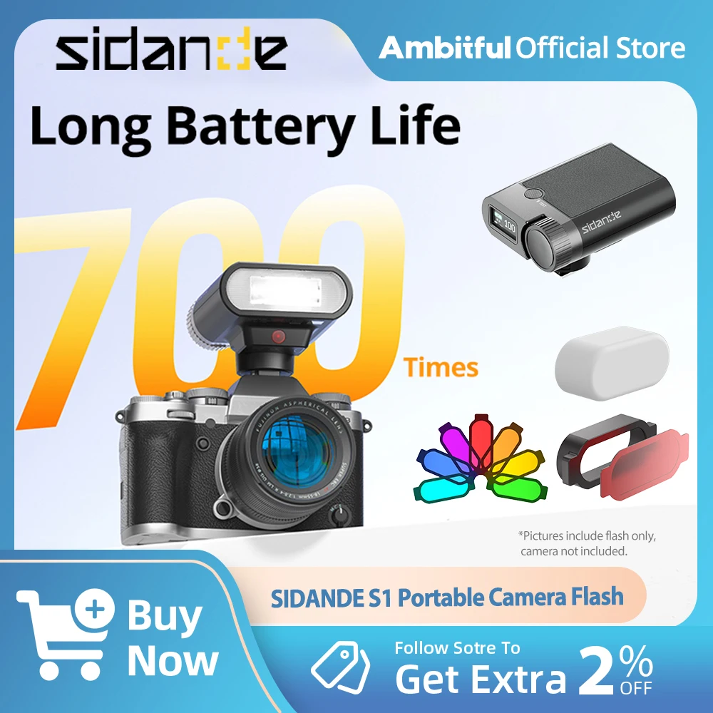 SIDANDE S01 Camera Flash Speedlite GN16 5600K with Screen 2000mAh Battery for Canon Nikon Sony Fuji Olympus Panasonic 10W Input
