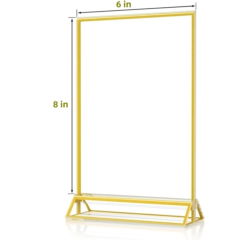 3 Pack Gold Acrylic Sign Holder 6 X 8 Inch Double-Sided Picture Frame Vertical Display Stands for Vendor Booth Wedding Business
