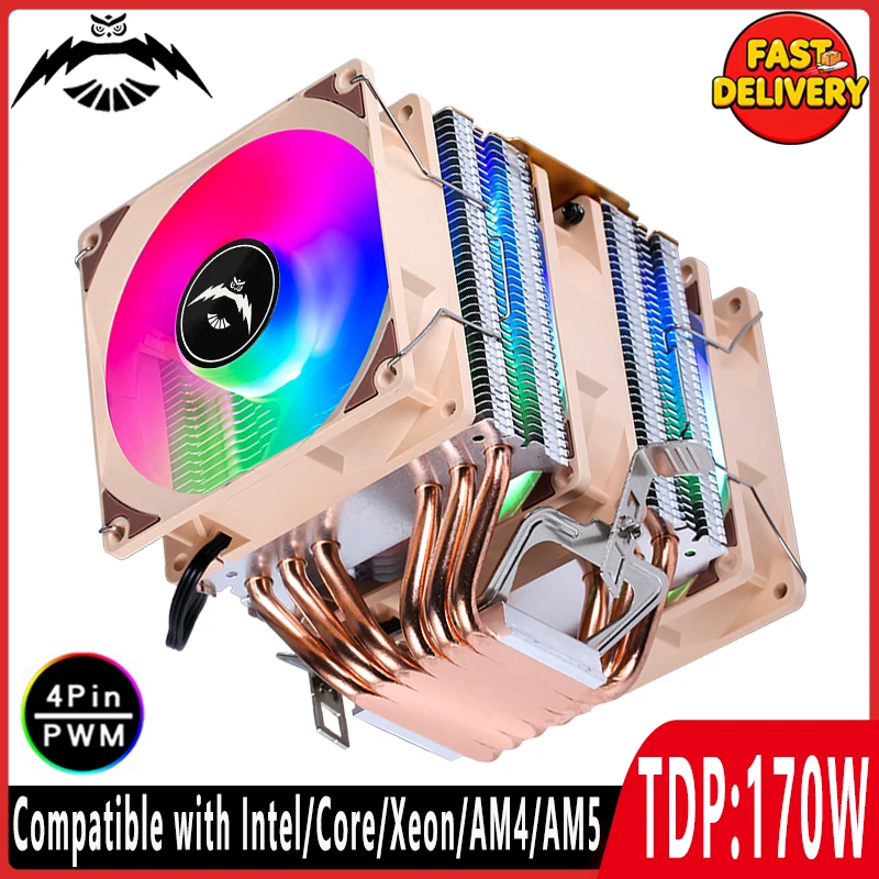 4/6 Heat Pipe CPU Cooler Dual Tower 1/2/3 Fan 90mm 4pin Compatible LGA1200 1700 1851 115x 2011 2066 AM4 AM5 Air Cooled Processor