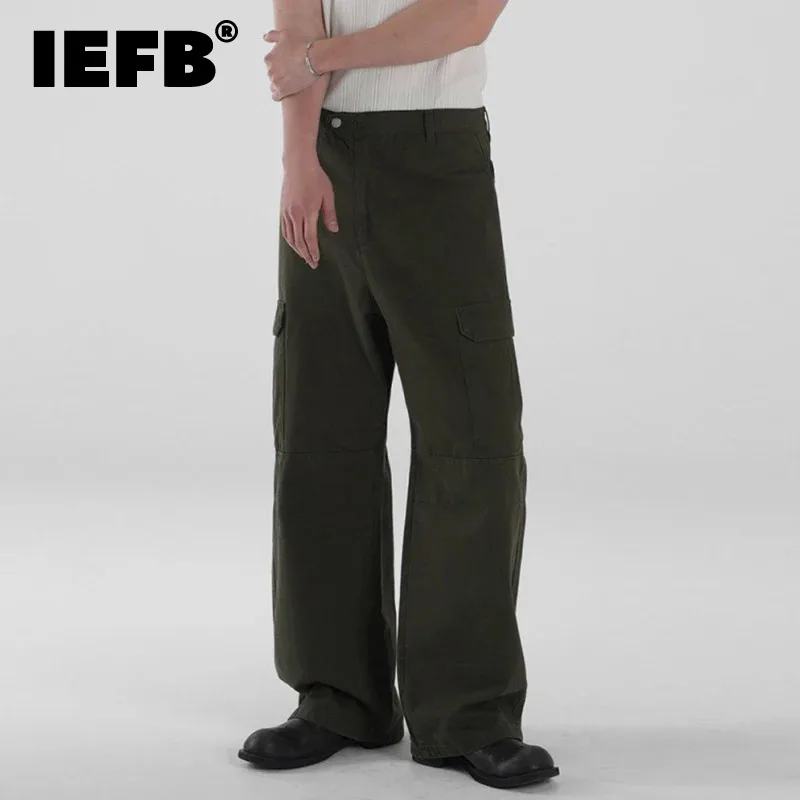 

IEFB New Tide Men's Pants Casual Straight Pockets Cargo Bottom Wide Leg Loose Solid Color Autumn Male Trousers Streetwear 9C6915