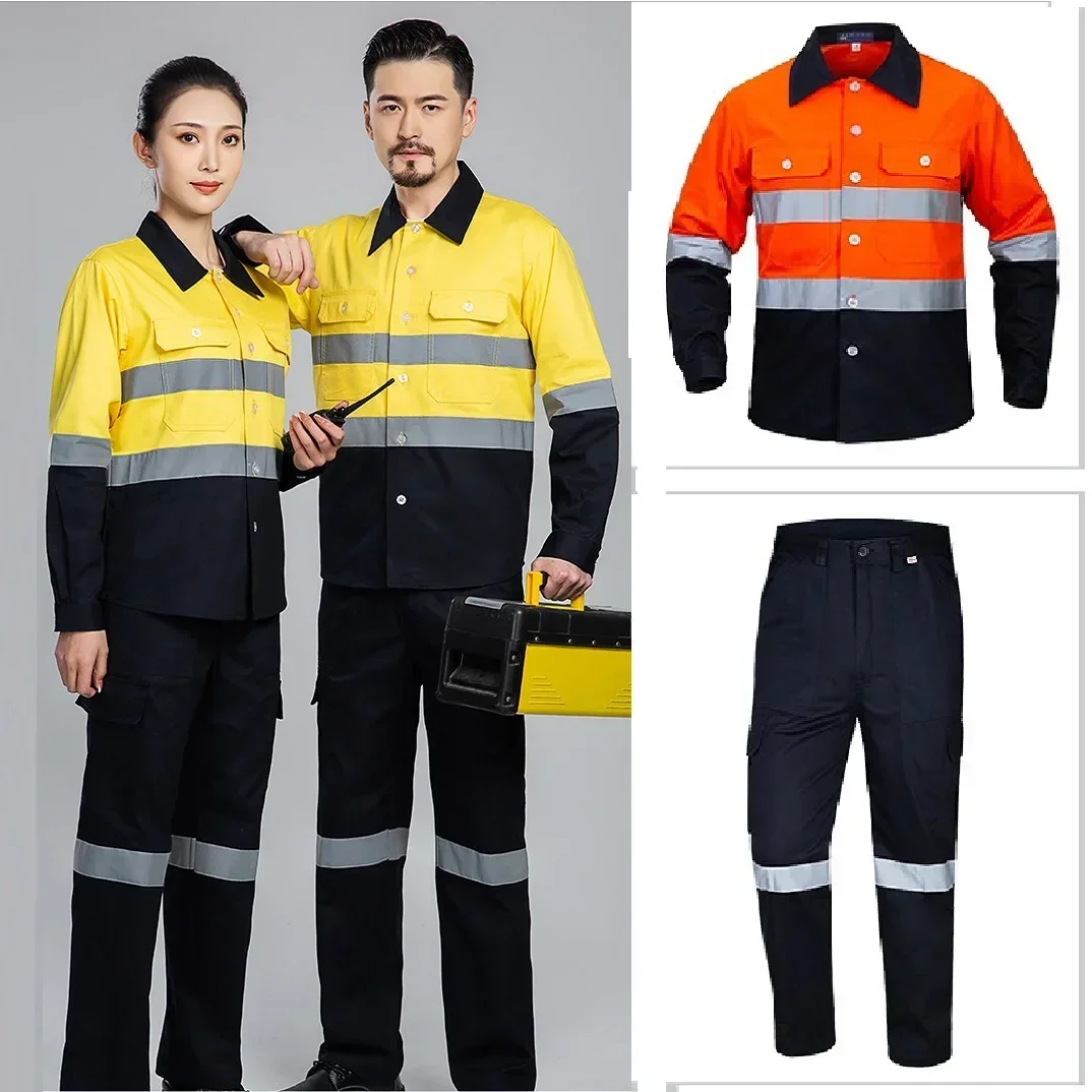 

Summer Cotton Work Clothing Hi Vis Long Sleeves Reflective Safety Working Uniform Porter Worker Coverall Electric Working Suit