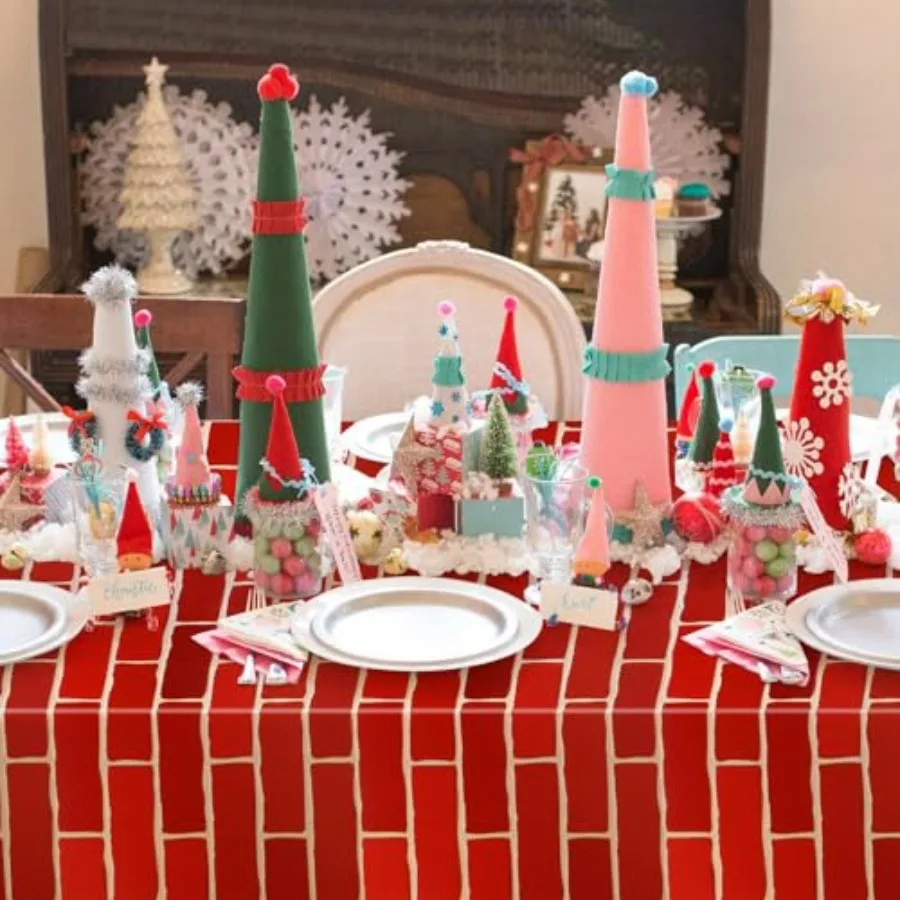 3pcs 4.26 x 9 feet Red Brick Tablecloth Stone Wall Backdrop for Party Decorations Plastic Rectangular Table Cove Realistic Phot