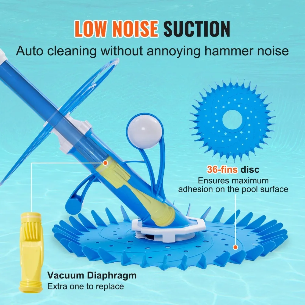 Automatic Suction Pool Cleaner, Low Noise Pool Vacuum Cleaner with Extra Diaphragm, Side Climbing Pool Cleaners