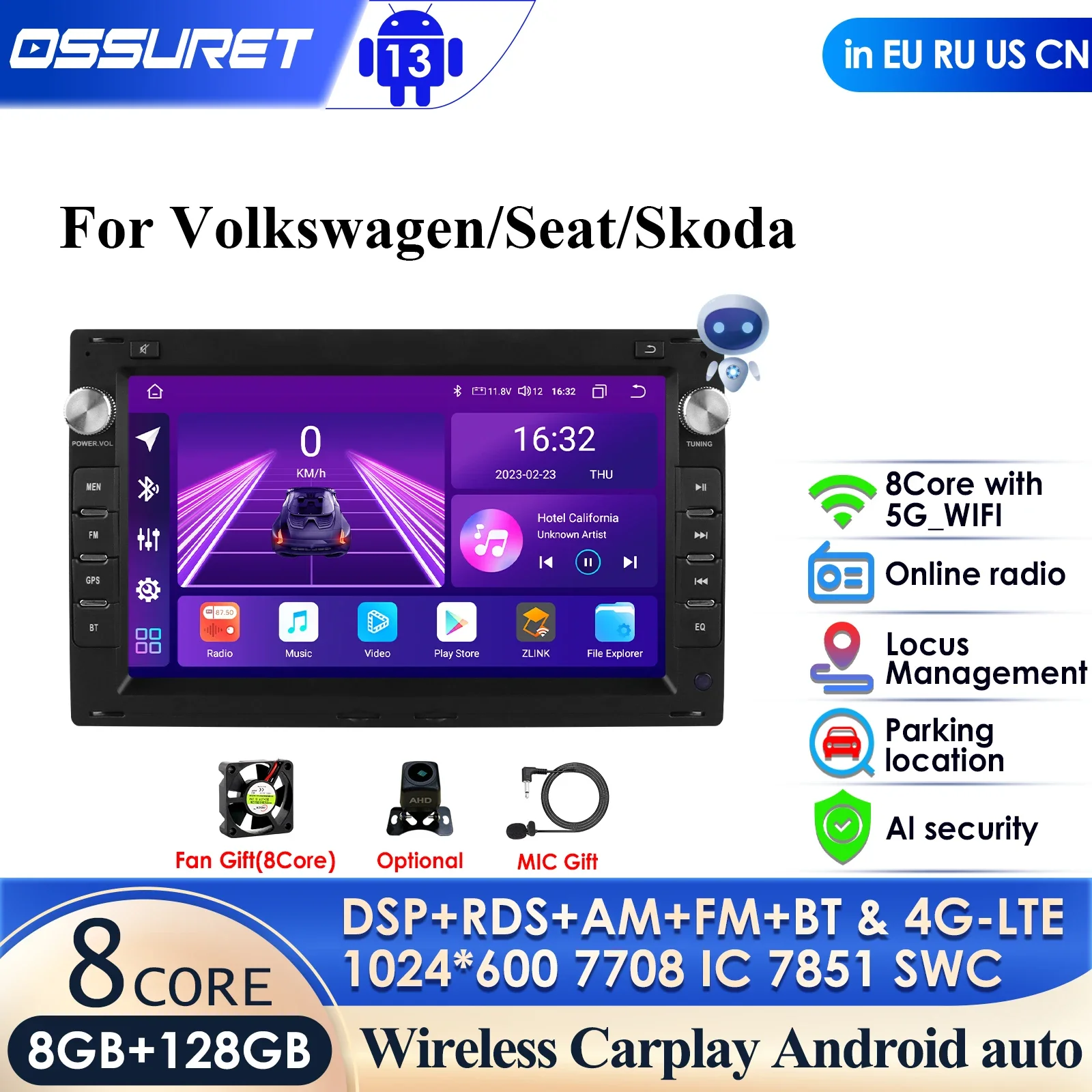 

7''4G AI Carplay Android Auto Radio for VW Golf 4 Passat POLO Transport T5 Multivan Seat Jetta Car Multimedia GPS 2din Autoradio