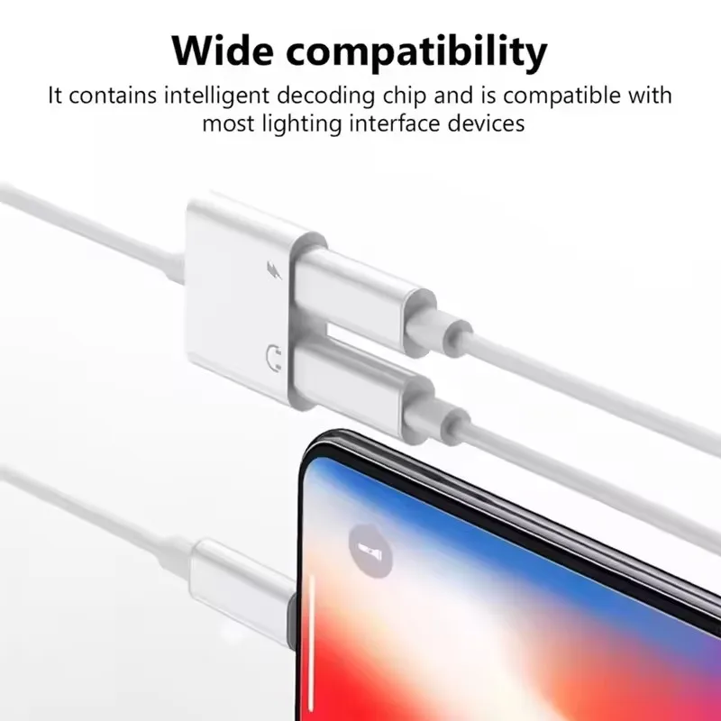 2 in 1 Dual Lighting Audio Charging Adapter For iPhone X XR XS 11 12 13 14 Pro Max SE Headphones Audio Cable Connector Splitter