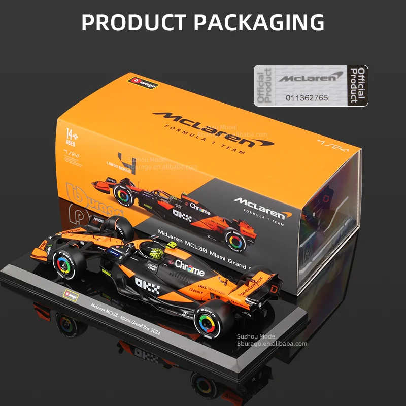Bburago 1:24 F1 マクラーレン MCL38 合金車ダイキャストモデルおもちゃコレクションフォーミュラ 1 2024 シーズン 4 # ランド・ノリス 81 # オスカー・ピアストリ