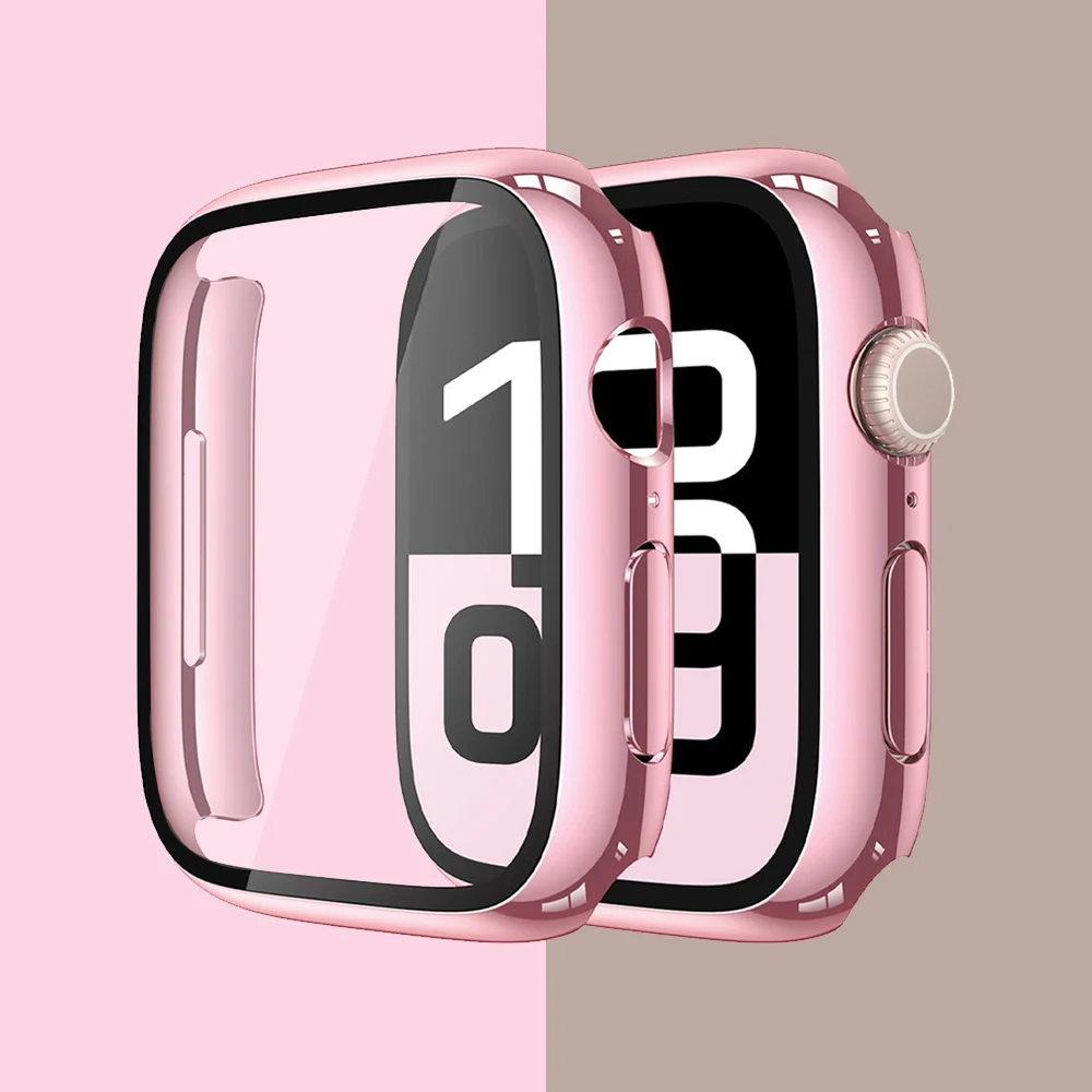 Plating Case For Apple Watch 11 10 42mm 46mm Screen Protector Accessories Hard PC Bumper+Tempered Glass iWatch Series 11 Cover