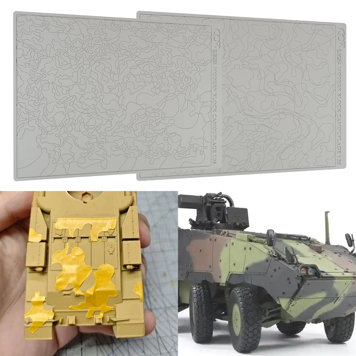 

Jungle 3color camouflage painting scheme stainless steel masking paper cutting template Reusable painting tool scale models 1/72