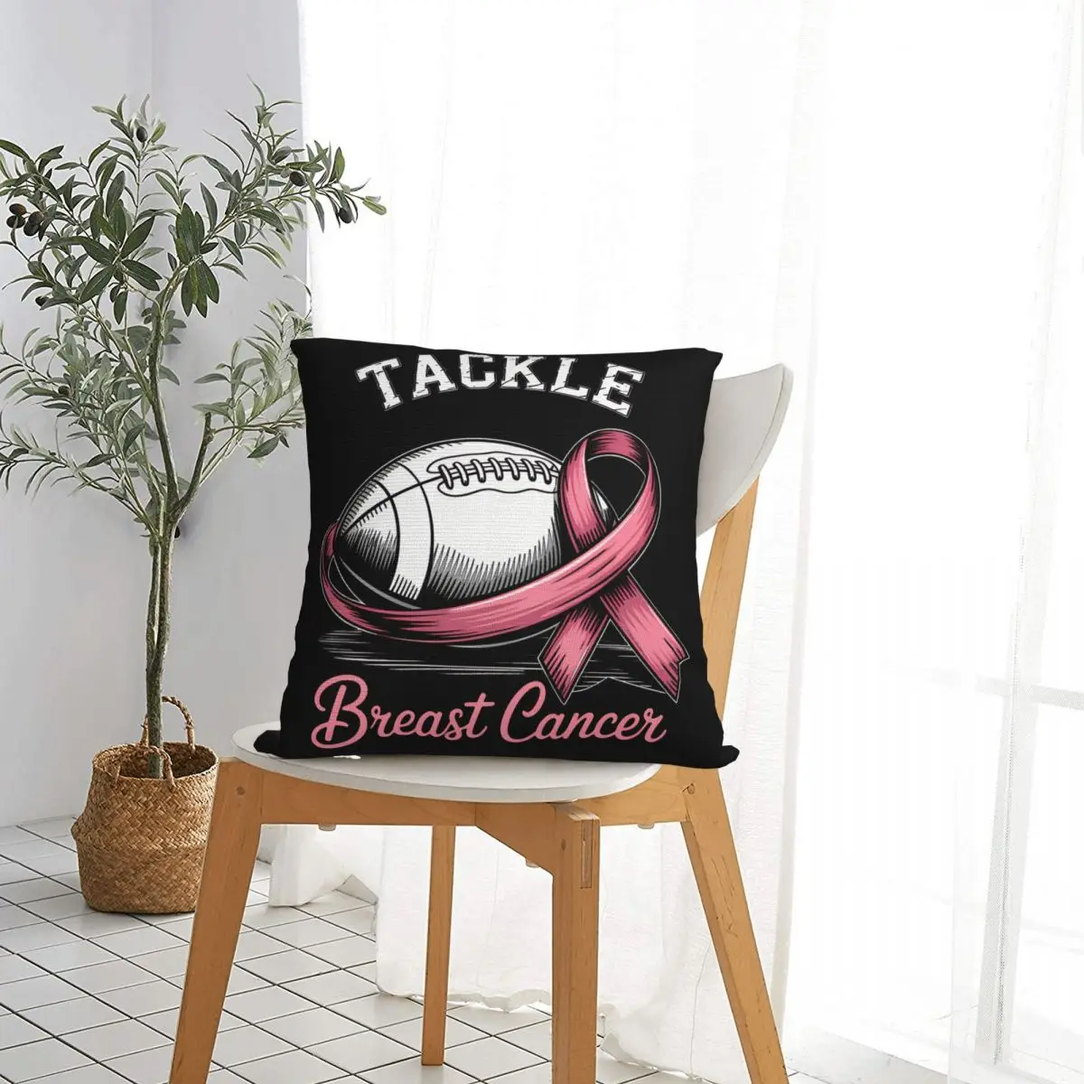 Tackle Breast Cancer, Football Cancer Awareness Square Pillow Covers Living Room Cushion Case Creative Decor Pillowcase