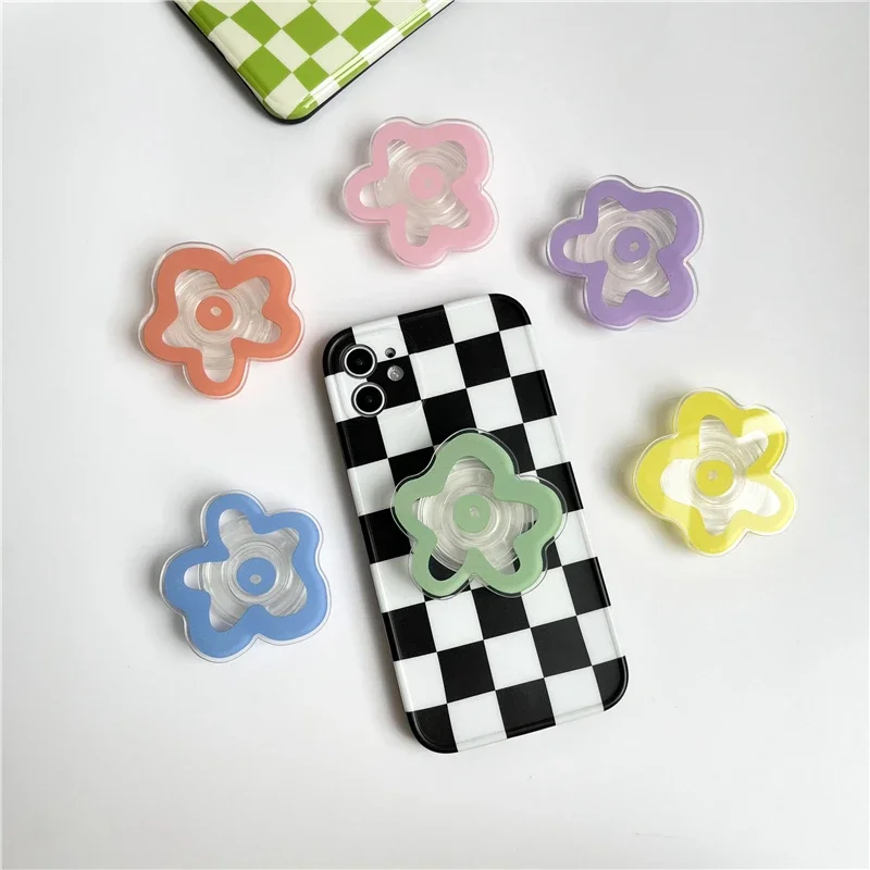 

Acrylic Solid Color Transparent Flower Mobile Phone Socket Grip Holder Creative Lazy Desktop Support Back Sticker Cellphone Ring