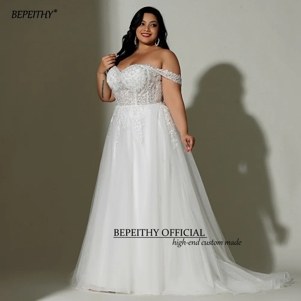 Bepeithy personalizado marfim plus size boho vestidos de casamento para 2024 mulheres noiva uma linha renda branca curva marfim vestido de noiva