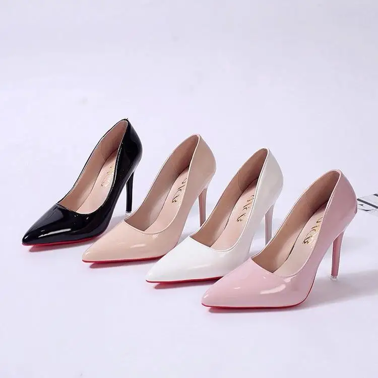 Zapatos de tacón alto puntiagudos para mujer, Stiletto de fondo rojo, tacones altos poco profundos, zapatos de Lolita