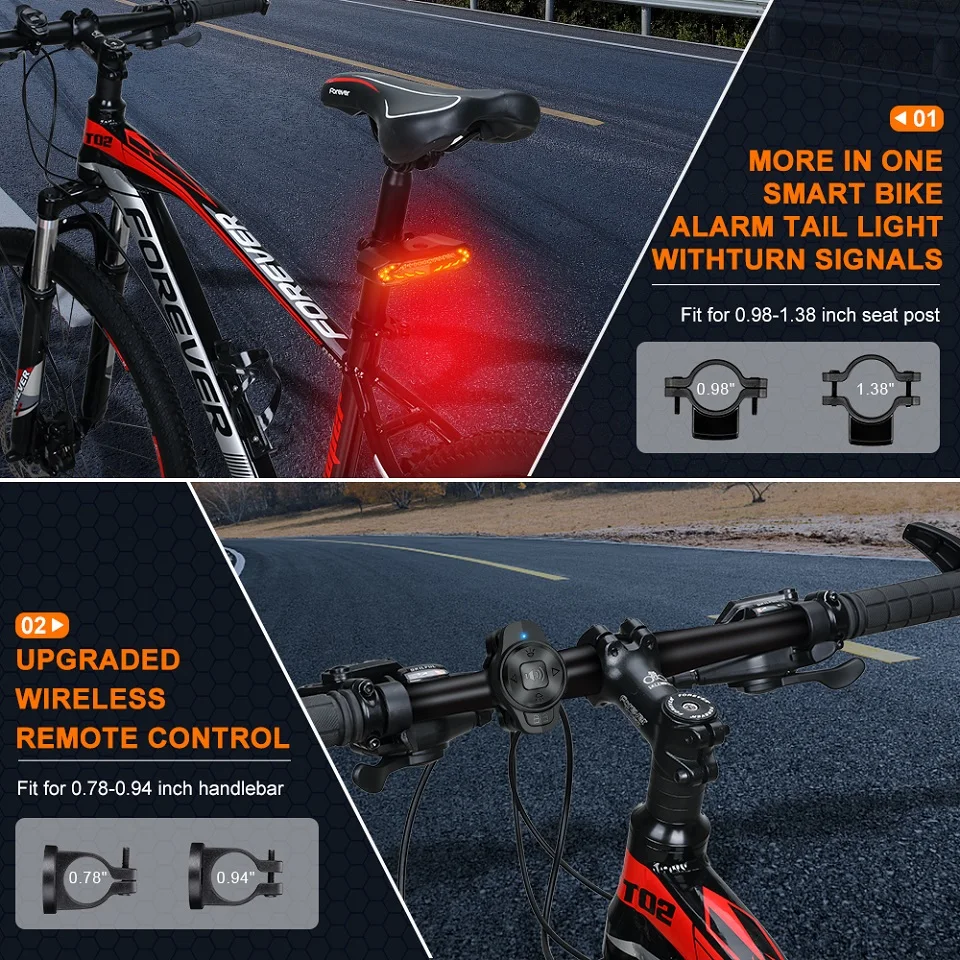 Extractme New Wireless Bicycle Alarm Rear Tail Light With Turn Signal IP65 Waterproof Remote Control USB Bike Brake Taillight