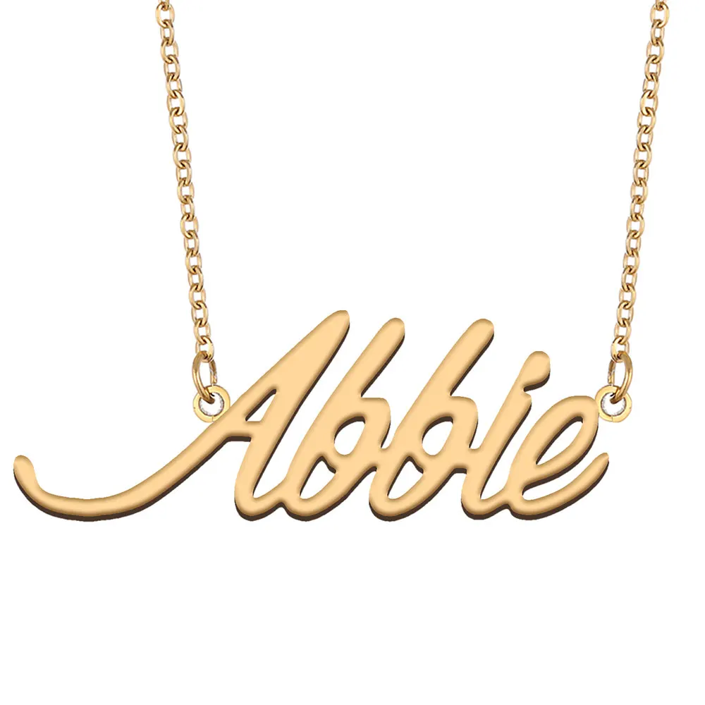 

Abbie Name Necklace for Women Stainless Steel Gold Color Nameplate Pendant Jewelry Letters Charm for Her Mother Gift