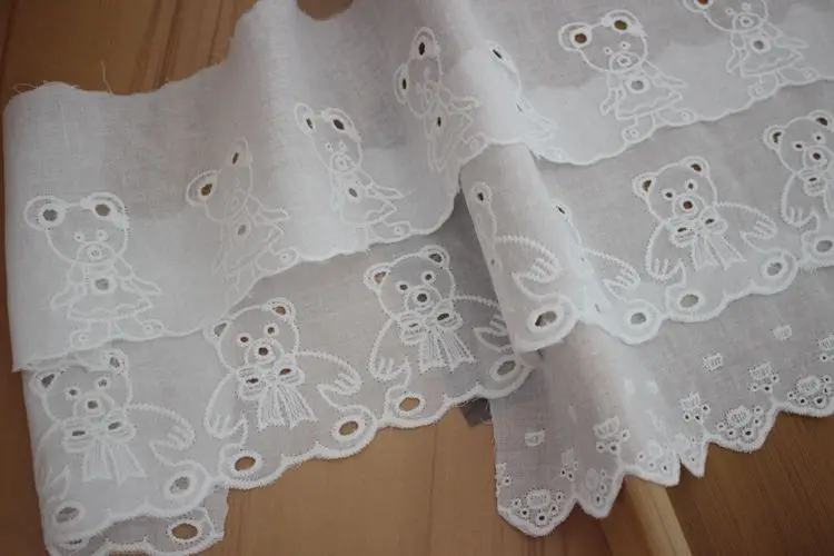 Pizzo ricamato con orsetto di cotone, accessori per la decorazione della casa dei bambini fai da te, finiture in pizzo, nuovo, RS4628, 10 iarde/lotto