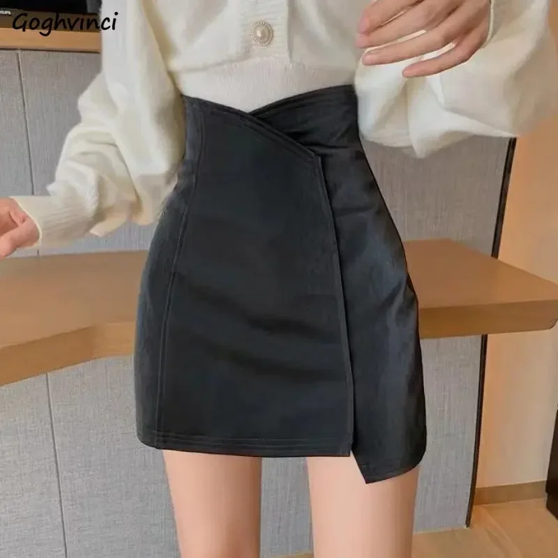 

Mini Skirts for Women High Waist Asymmetrical Sexy Autumn Solid All-match Elegant Temper Office Ladies Creativity Leisure Chic