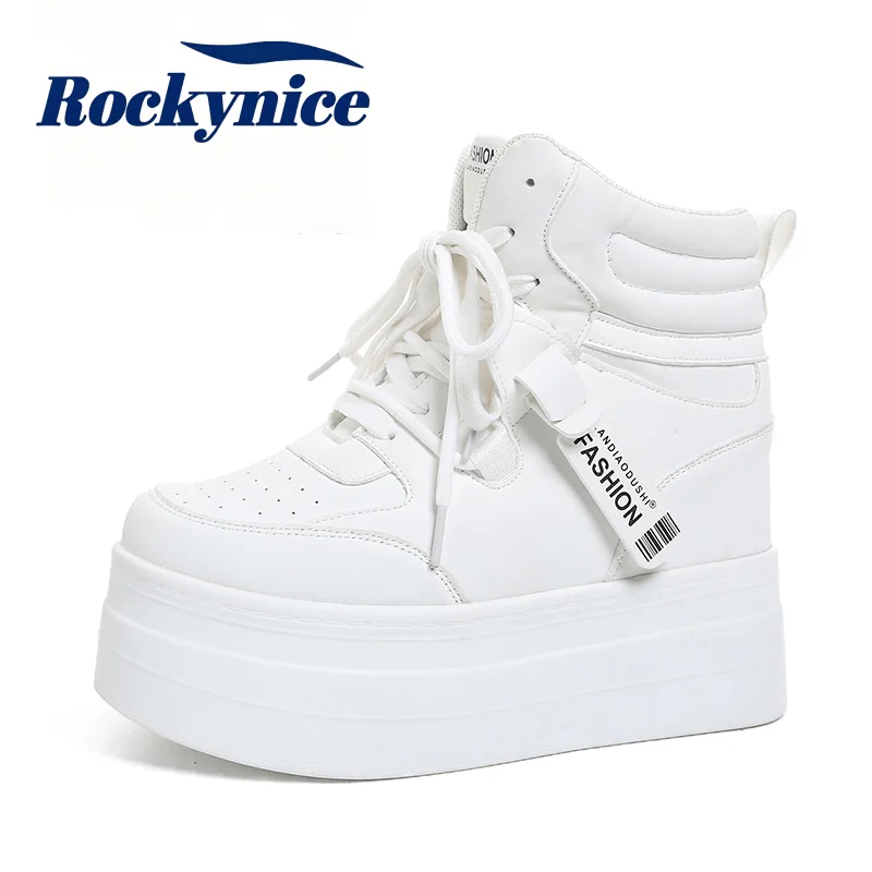 High-Top Chunky Sneakers Neue Herbst-Winter-Lederstiefeletten 9CM Keilabsatz Freizeitschuhe Rutschfeste Atmungsaktive Wanderschuhe