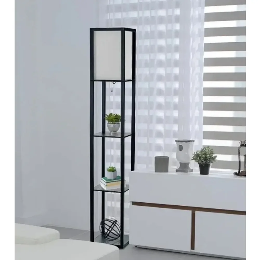 Floor Lamp Organizer Storage Shelf With 2 USB Charging Ports, 1 Charging Outlet And Linen Shade，Multifunctiona、versatile