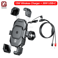 Motorcycle Phone Holder with Qi 15W Wireless Charger USB C 30W Fast Charging One-Push Automatically Lock Handlebar Phone Holder