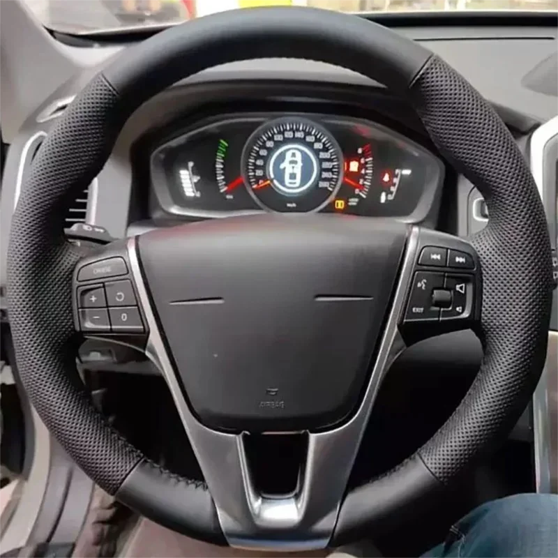 Hand-Sewn Full Wrap Perforated Genuine Leather Steering Wheel Cover Specially Fit for Volvo V60 S60L V40 S80L