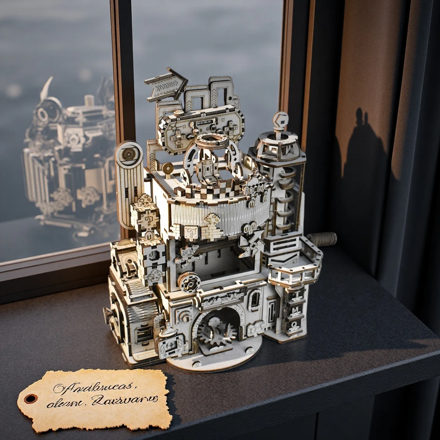 OUZEY Game Factory Building Kit - 3D Wooden Mechanical Puzzle, DIY Assembly Model with Moving Parts for Adult Hobbyists