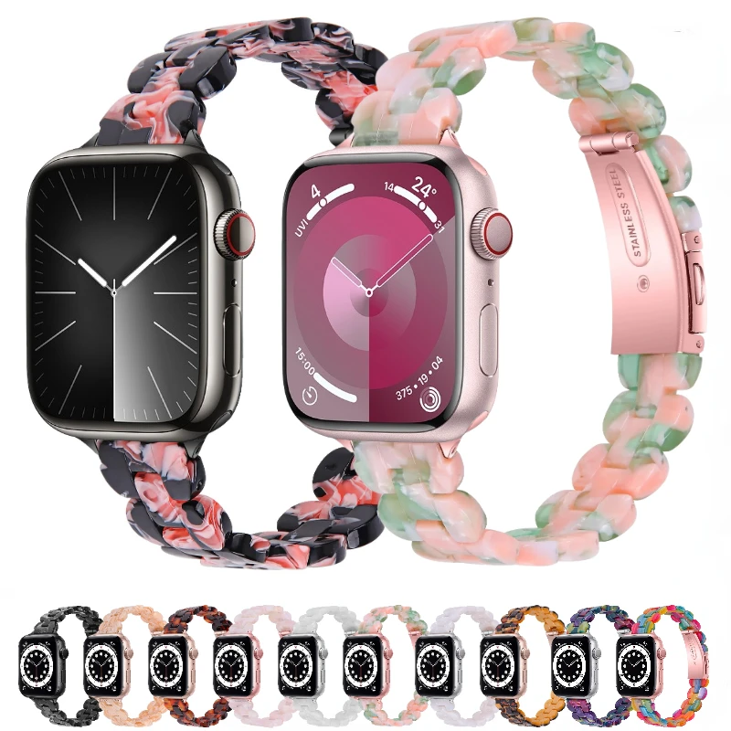 Slim Resin Strap for Apple Watch, Bracelet Wristband, Band for iWatch 6, 5, 4, SE, 38mm, 40mm, 42mm, 44mm, 45mm, 10, 9, 8, 7, 46 milímetros, 41 milímetros