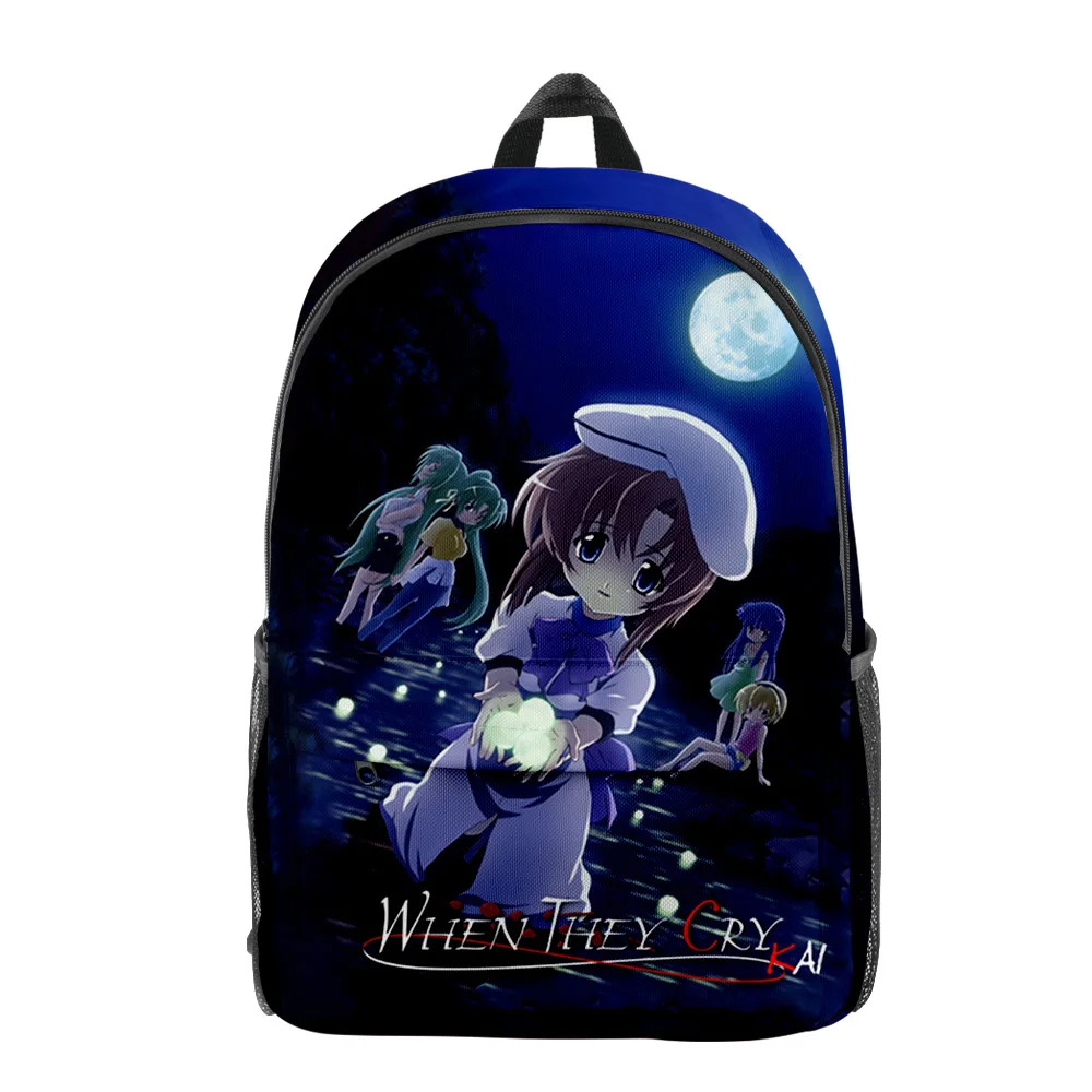 Hip Hop Youthful When They Cry Higurashi Zip Pack School Bags Notebook Backpacks 3D Print Oxford Waterproof Funny Travel Bags