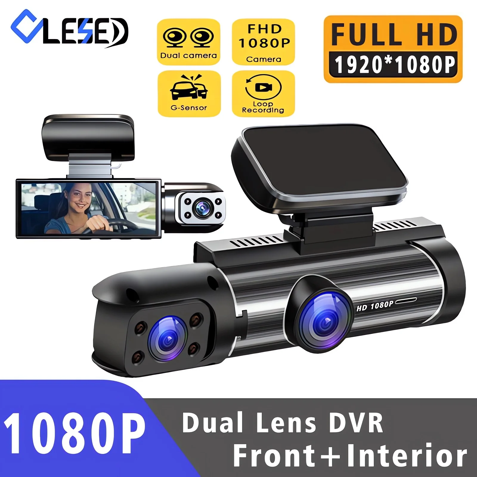 عدسة مزدوجة جهاز تسجيل فيديو رقمي للسيارات HD FHD1080P داش كاميرا المقصورة داشكام مركبة فيديو داش كام محرك مسجل داخلي جهاز تسجيل فيديو رقمي صغير صندوق أسود #1