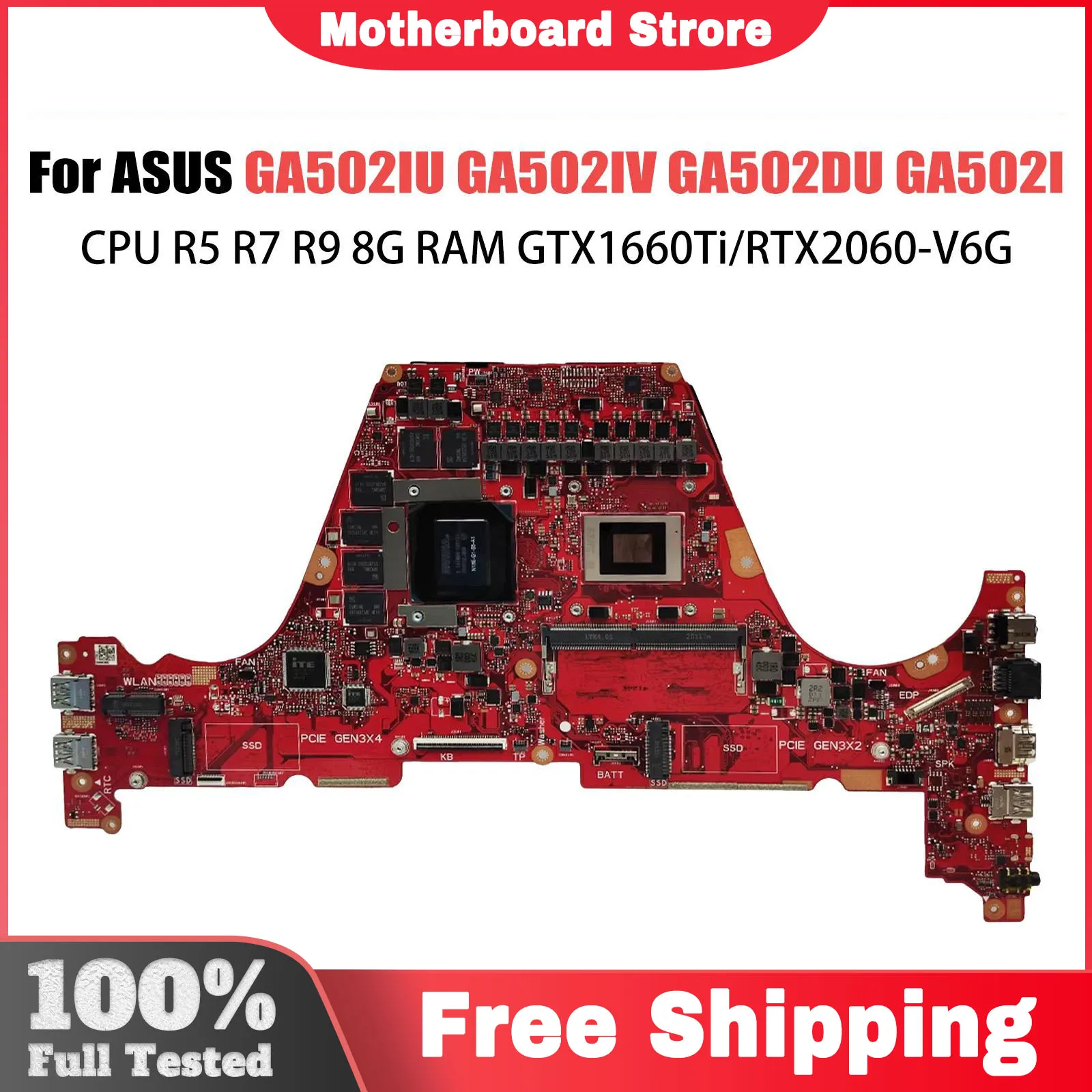 For ASUS HighPerformance Mainboard GU502DU Laptop Motherboard GA502 GU502D GA502DU CPU R5 R7 8GB 16GB RAM GTX1660 100% Tested