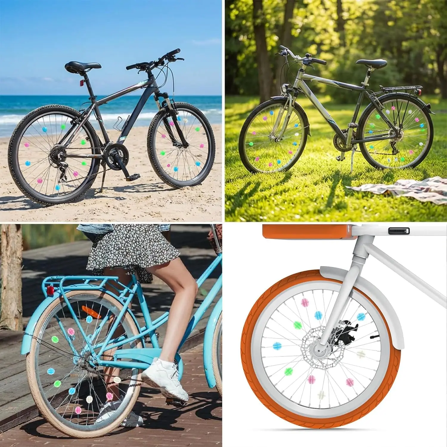 36/72/144Pcs Bike Spoke Beads Bike Wheel Colorful Plastic Round Easy Clip on Spoke Beads for Bicycle Wheel Decorations