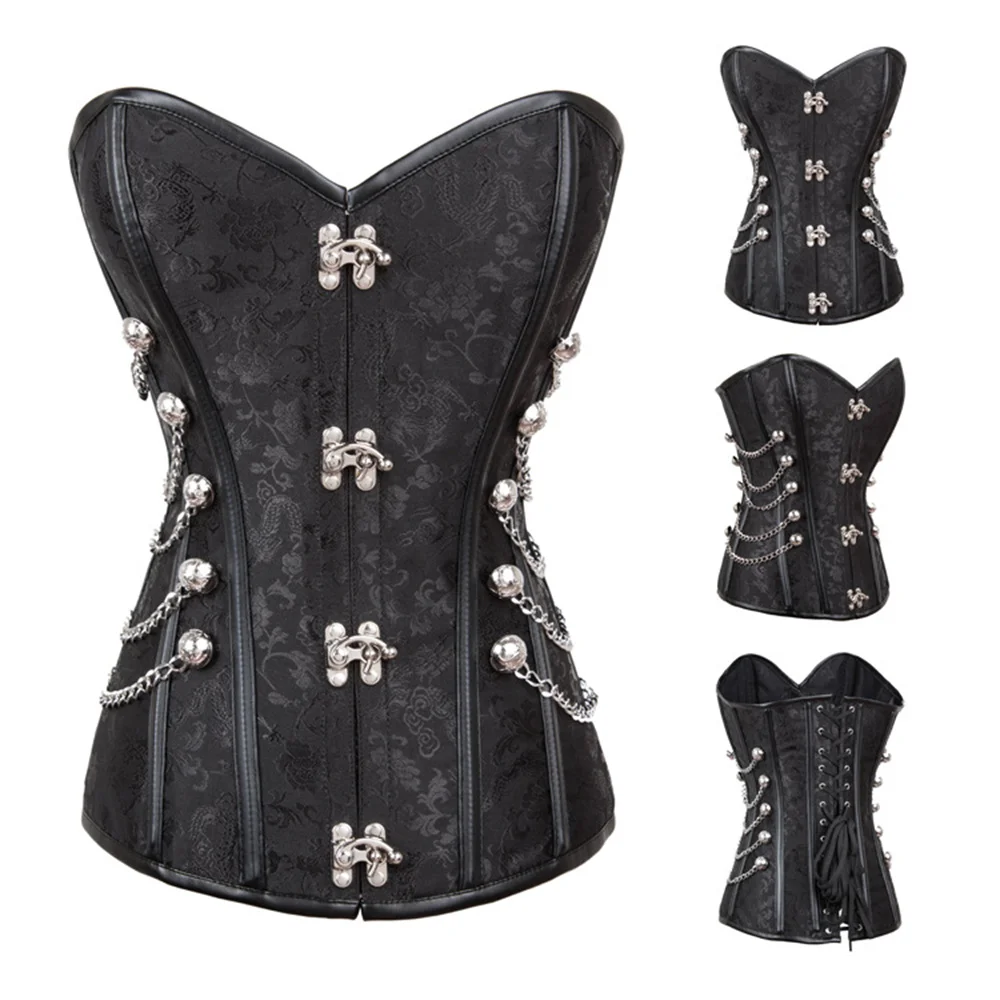 Gothic Shapewear For Women Retro Jacquard Steel Bone Buckle Sexy Corset Top Body Shaper Push Up Steampunk Overbust Corset