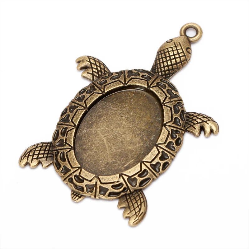 REGELIN 10pcs tortoise Antique Silver filigree cameo cabochon pendant setting 18*25mm dia Cabochon Base For DIY Jewelry Making