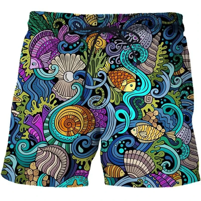 Pantaloncini da spiaggia con pesci astratti stampati in 3D retrò estivi per uomo moda Street pantaloni corti larghi pantaloncini da Surf Cool