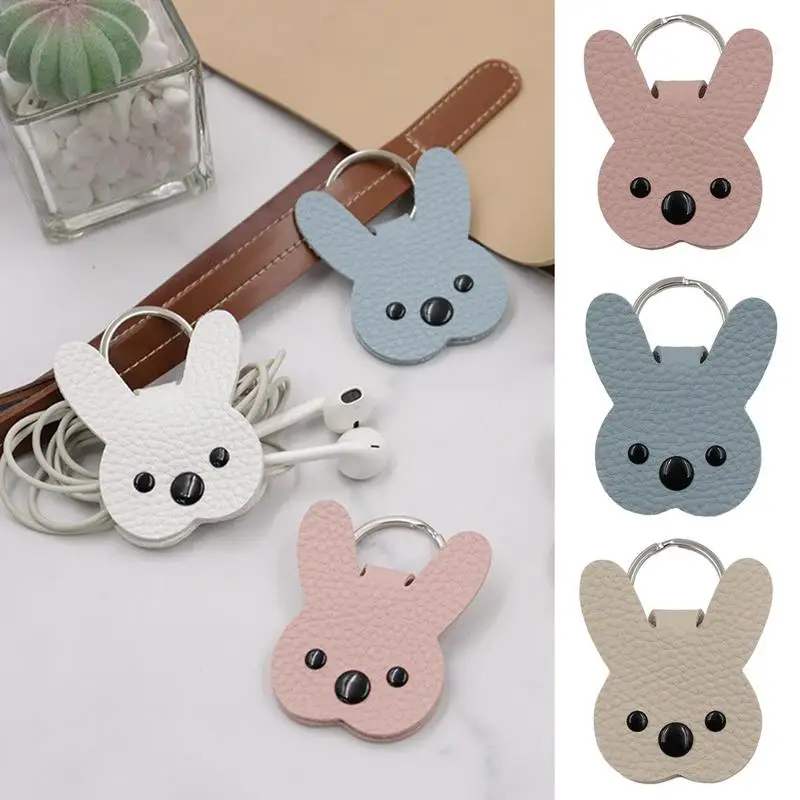 Cord Keepers For Cables Rabbit Shape Mini Cable Organizer Cord Keeper USB Holder Cord Organizer PU Leather Earphones Storage