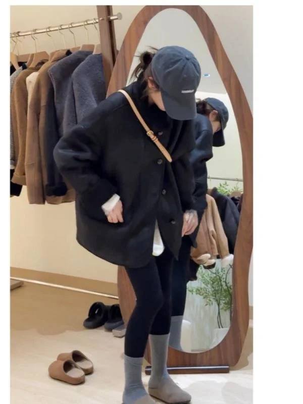 

Lamb Fur Jaet Women's Winter Retro Unique Long Sve Cotton Coat Trendy Inteated Leather And Fur Outerwear round Ne Bu...