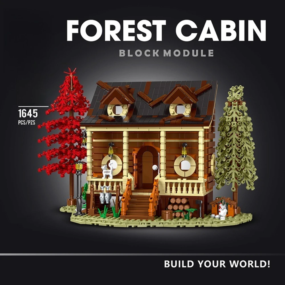MOC Forest Cabin Cozy Cottage Wood House Building Blocks Set Tree Hut Wtih Light Toys For Children Birthday Holiday Special Gift